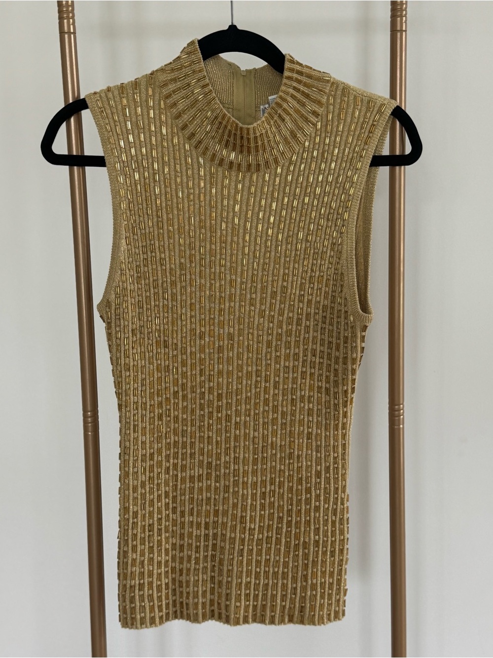 Northeast Knitters Gold Beaded Ribbed Sleeveless Top